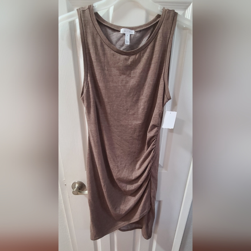 Leith Ruched Body-Con Tank Dress, size M TAN DUSK HEATHER